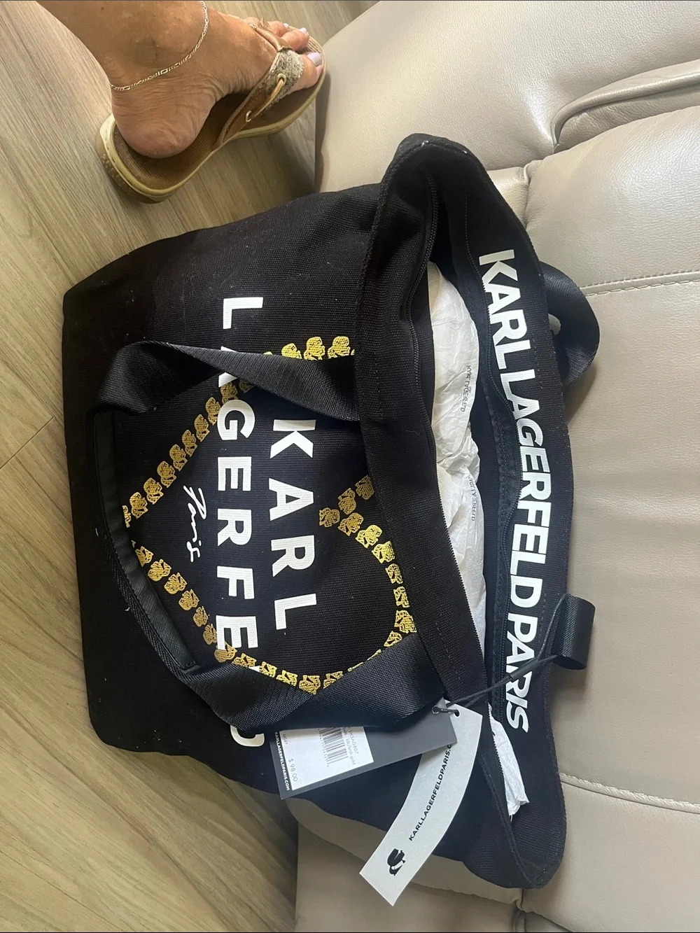 Karl Lagerfeld Black Tote with White Logo and Gold Heart Print - Picture 1 of 3